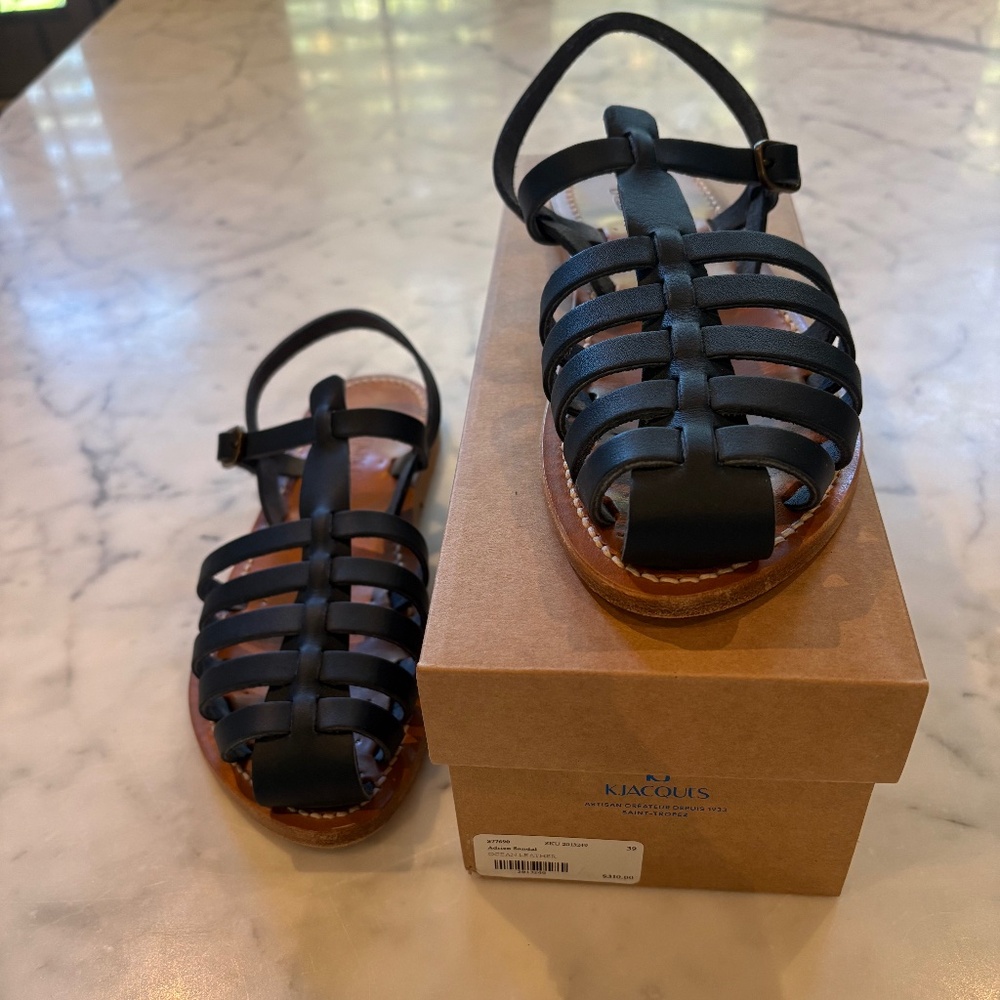 K Jacques Adrien Sandal in Ocean blue. Leather size 39